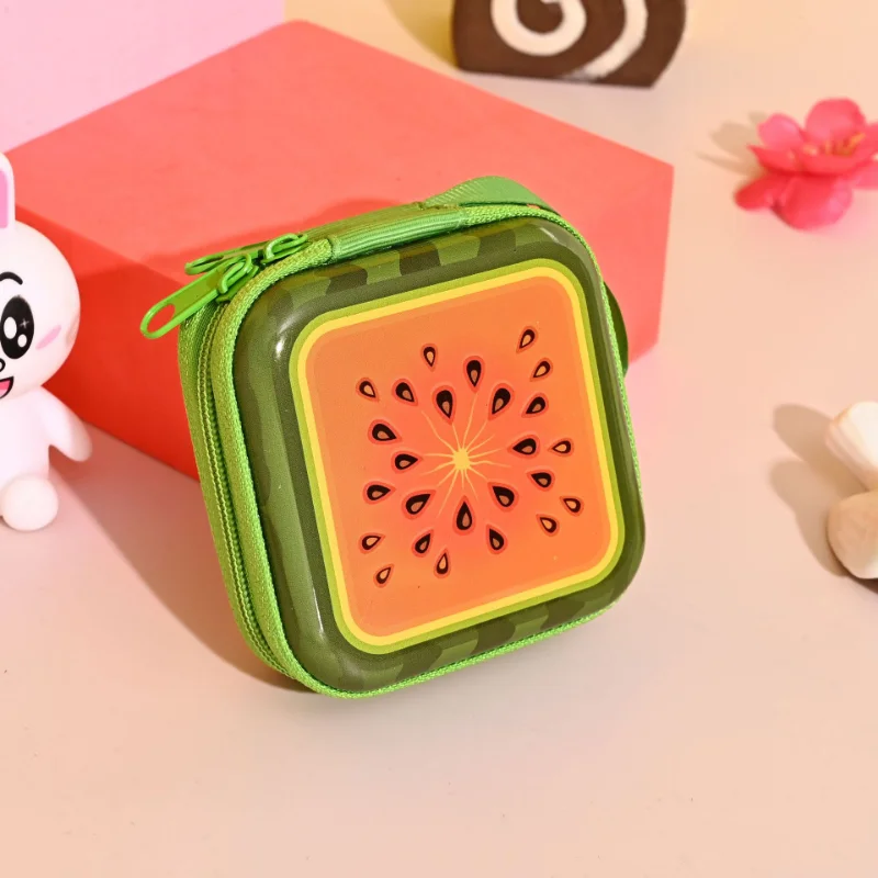 Cute Cartoon Fruit Square Tinplate Coin Purse Mini Portable Zipper Headphone Bag Data Cable Storage Bag Box Bags Small Wallet