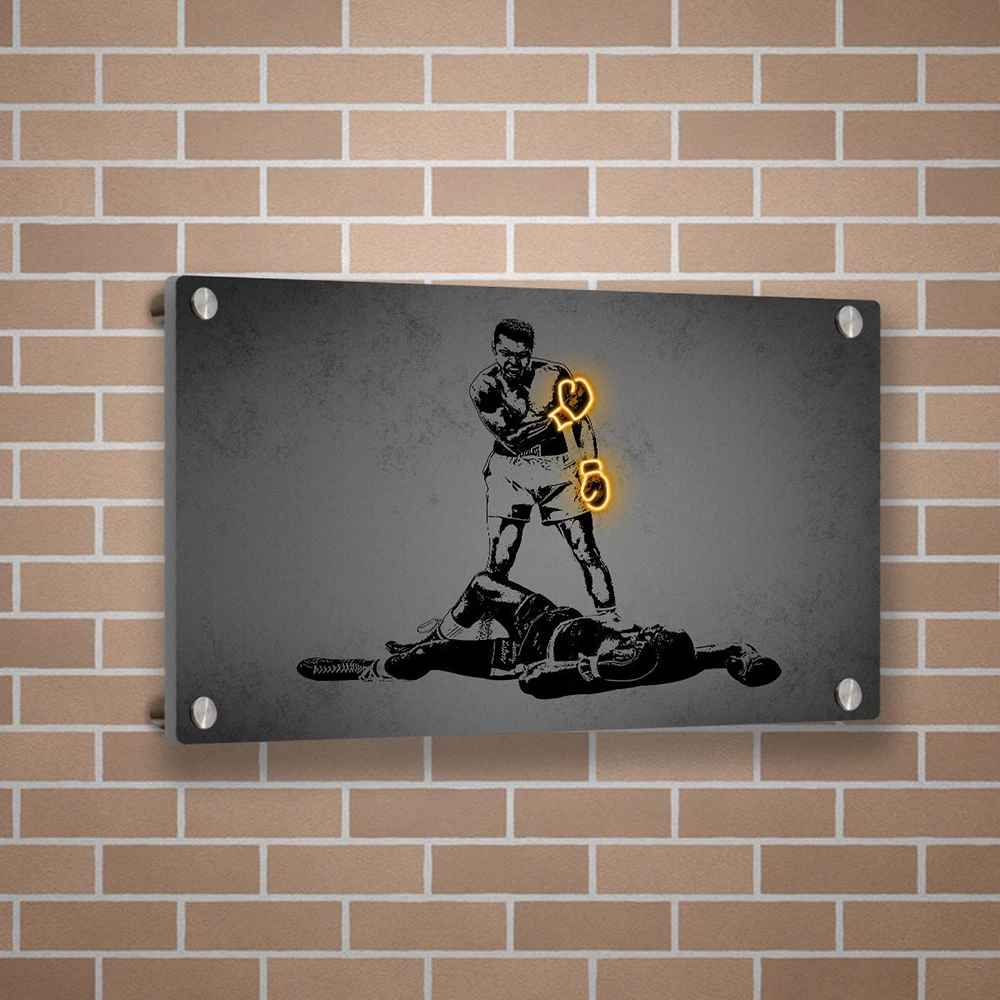 Известный боксерский плеер Ali портрет холст живопись неоновый эффект настенный