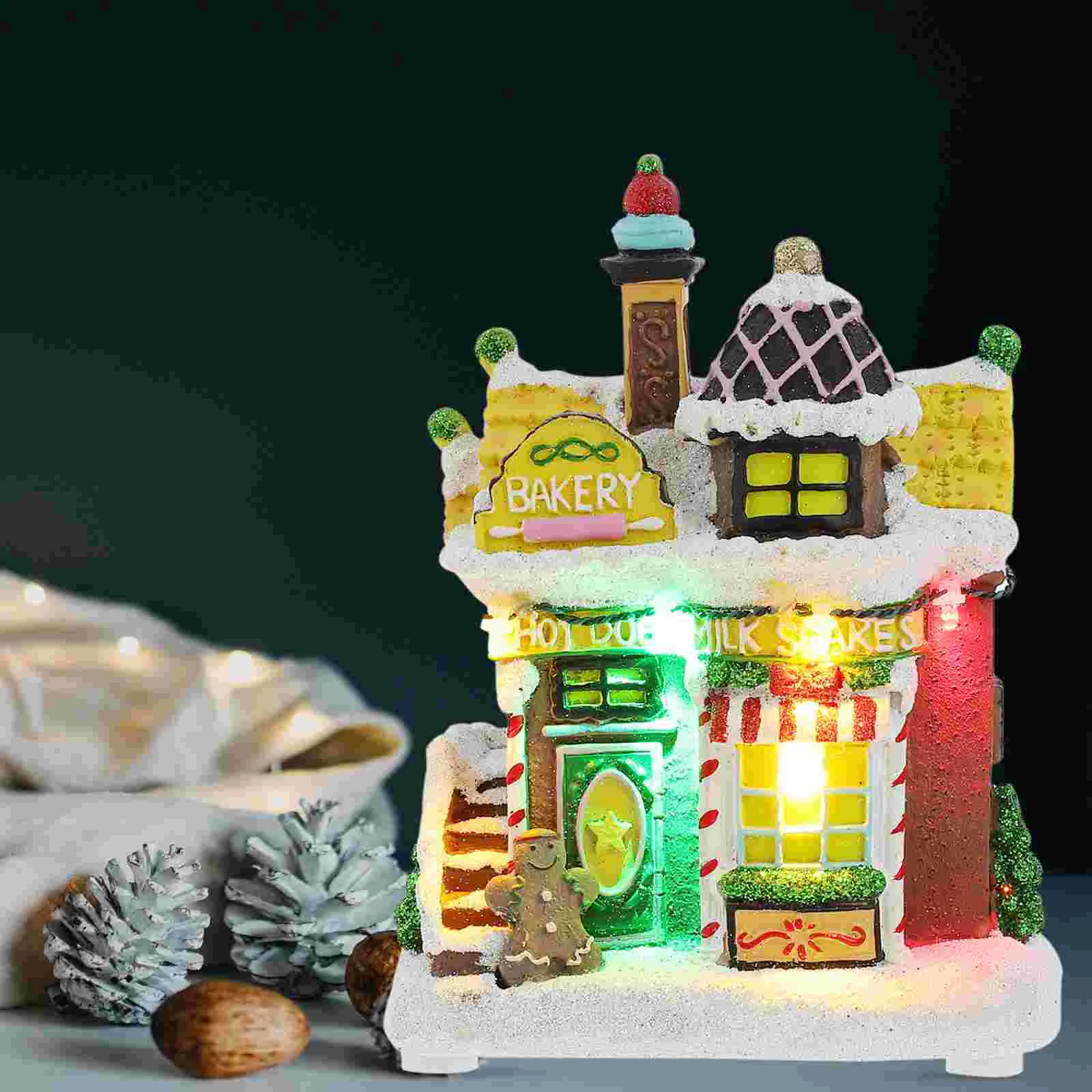 

Christmas LED Light Snow House Resin Luminous Village House Landscape Scene Xmas New Year Desktop Decoration