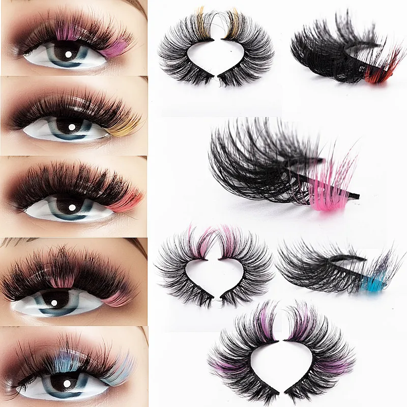 

Новейшие двухцветные накладные ресницы красные Розовые Смешанные драматические 3D ресницы цвета норки ed для кукол Омбре Радужный цвет Clis