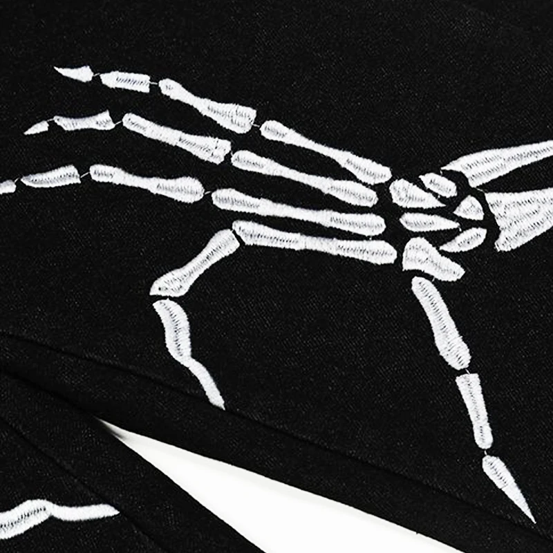 Skeleton Embroidery Printed Gothic Trend Fashion Goth Hip Hop S-3XL Y2K Streetwear Black Baggy Jeans Straight Trousers Jeans Man