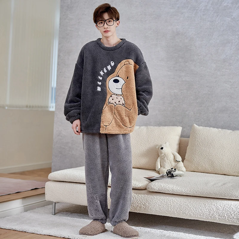 FUNISHI Men's pijama Plus Size 4XL Inspissate Flannel Pajama Set Winter Pajamas Cartoon Loose Version Pullover Sleepwear