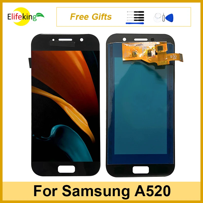 ЖК-дисплей 5,2 дюйма для Samsung A520, A5, 2017 дюйма, сенсорный экран A520F, цифровой преобразователь в сборе, экраны, замена, без битых пикселей