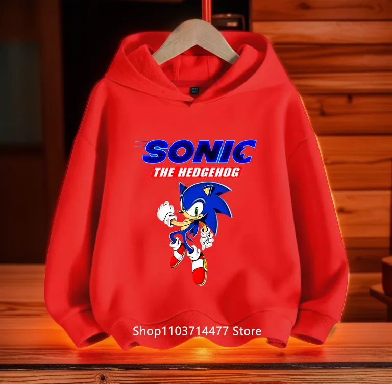 2022 New Spring Autumn Sonics Hoodies Kids Cartoon Boys Girls Long Sleeve Sweatshirt Children Casual Hood Tops 100cm-160cm Heigh