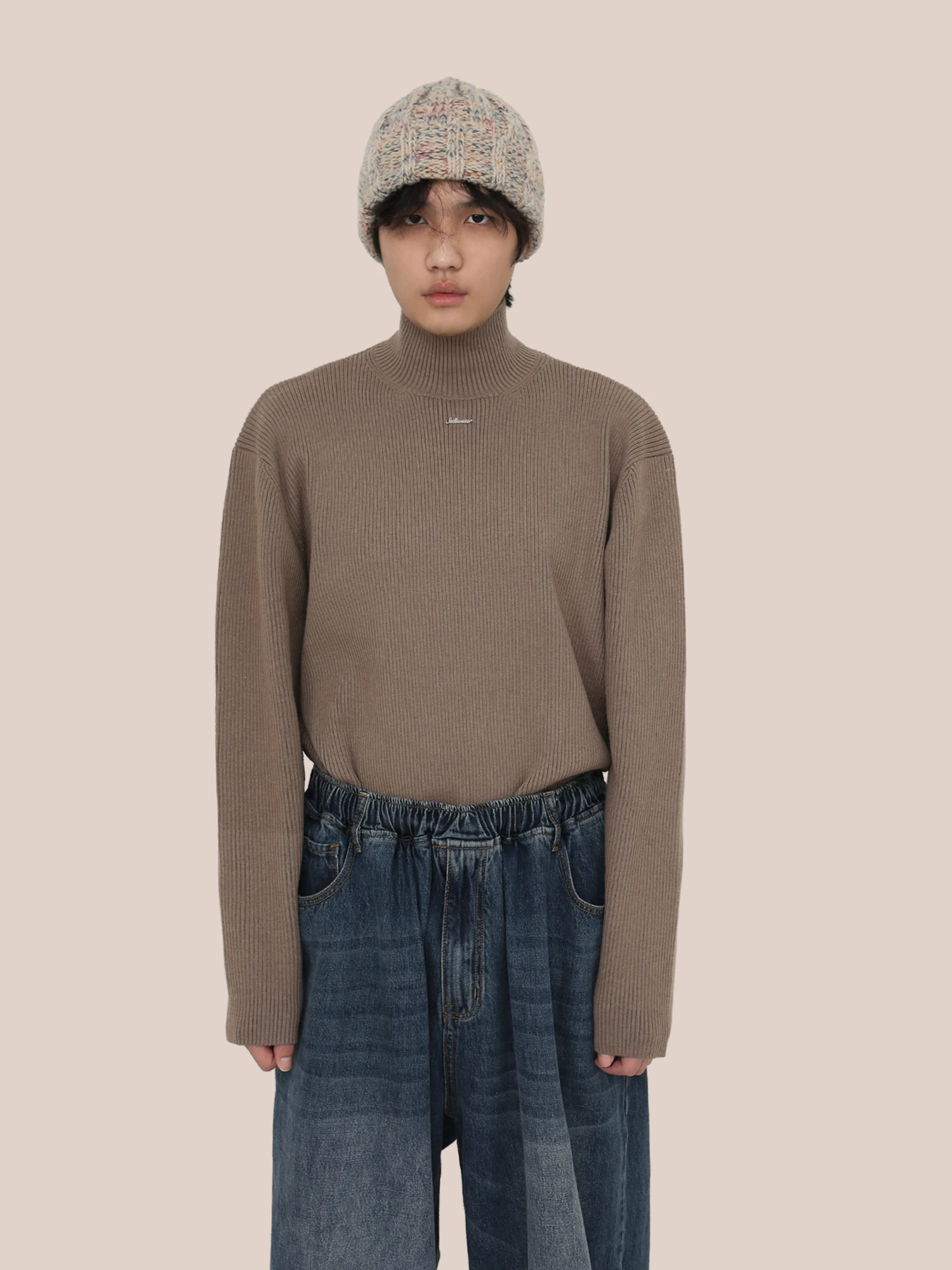 Осень-зима 2023 парный утолщенный свитер с воротником средней длины для мужчин и