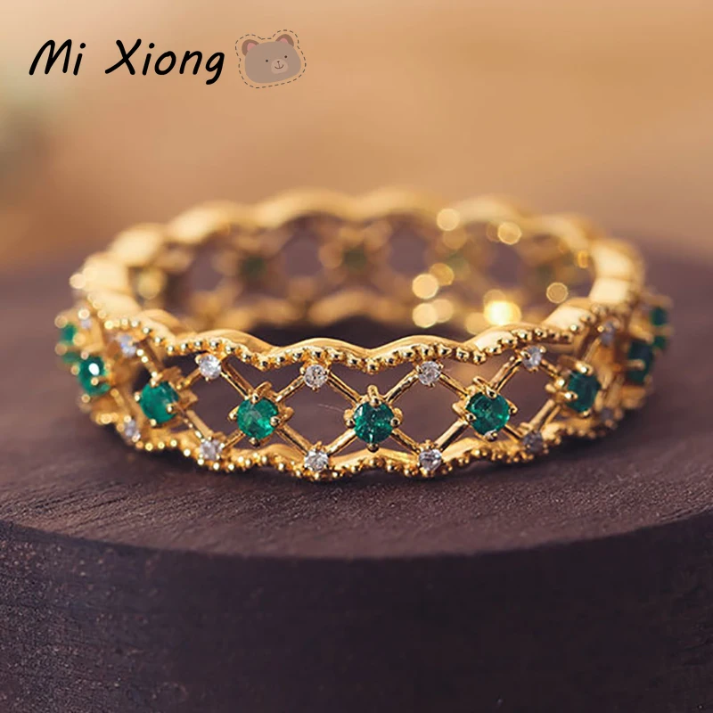 

Mi Xiong s925 серебро Позолоченные полые Изумрудное кольцо уникального дизайна с мастерство Очаровательная Дамская Фирменное ювелирное изделие