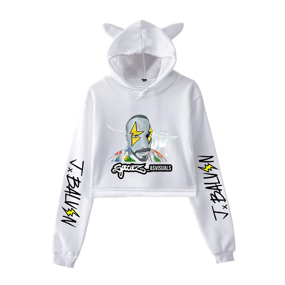 

Women Hooded J BALVIN Sweatshirts Girls Kpop Cat Ears Cropped Hoodies Crop Top Female Harajuku Blouses Girl Sportswear