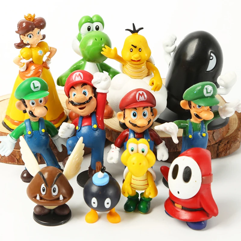 

12pcs/set Super Mario Bros Luigi Yoshi Daisy Princess Anime Figures Toys Dolls Collection Model Toys for Children Birthday Gifts