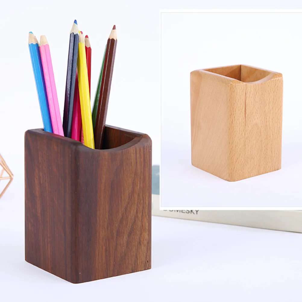 

Wooden Pen Box Wood Pen Holder Pen Makeup Brush Organizer Kitchen Utensil Container Square Box for Stationary Kitchen