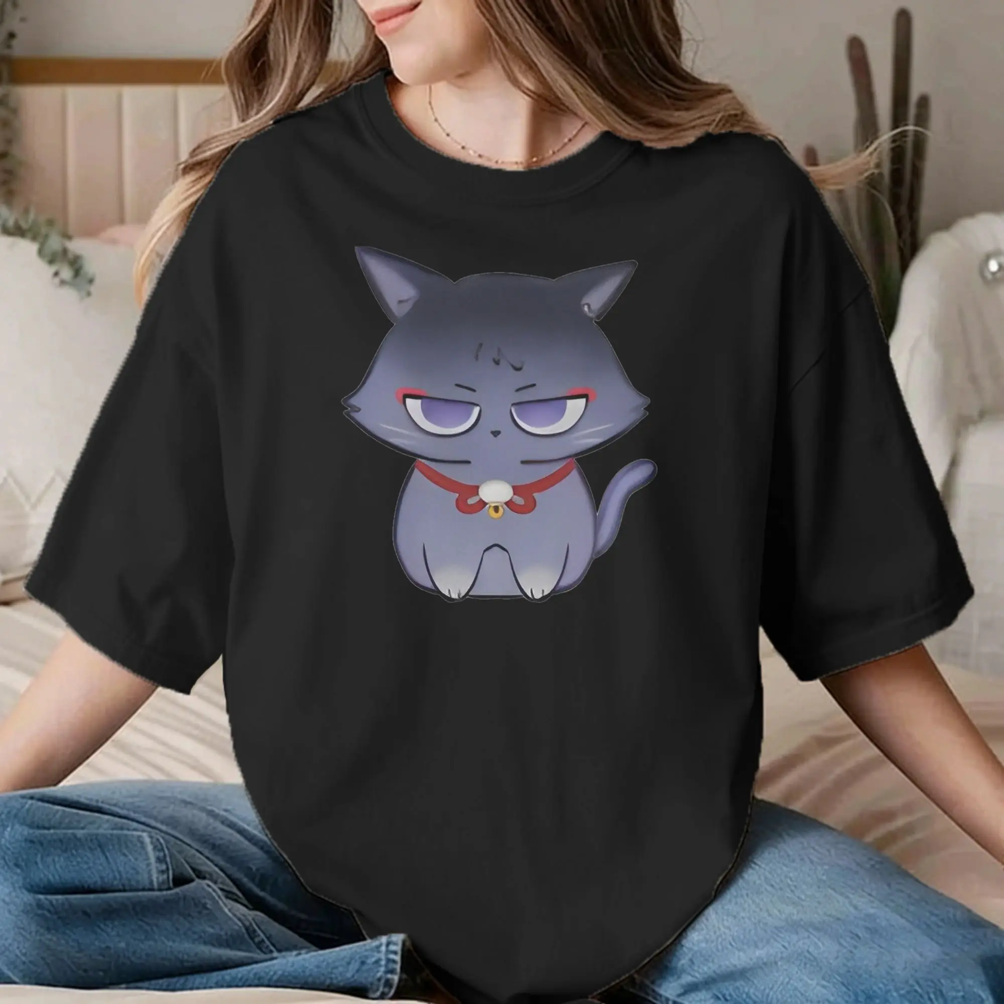 Фото Футболка Scarameow Wanderer Cat для мужчин и женщин, хлопковая винтажная футболка с круглым вырезом, футболки Genshin Impact, одежда с короткими рукавами, идея для подарка №1