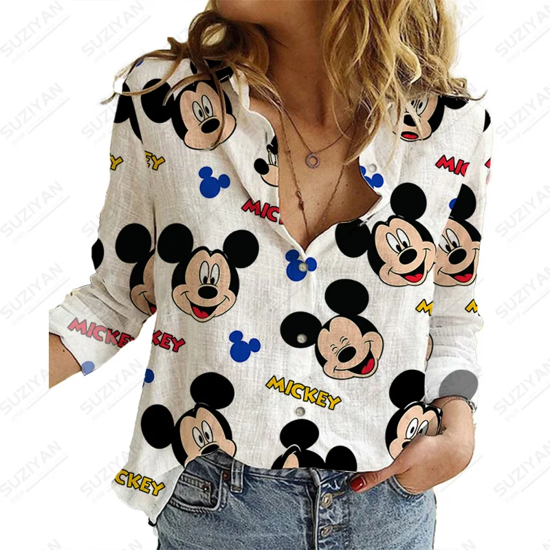

Модные женские блузки 2022 рубашка с длинным рукавом рубашка с узором Диснея Осенняя тонкая рубашка с отложным воротником Повседневный Топ