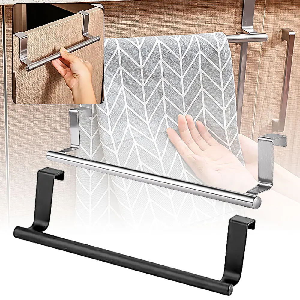 Towel Rack Over Door Towel Bar Hanging Holder Stainless Steel Bathroom Kitchen Cabinet Towel Rag Rack Shelf Hanger Dropshipping