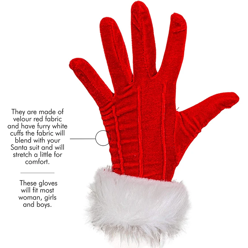 Christmas Skeleteen Red Fur Costume Gloves - Velvet Lightweight Skin-friendly Fit General Peopel Comfortable | Аксессуары для