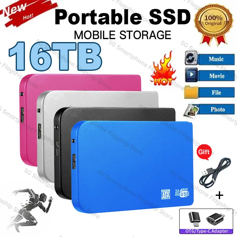 

Original Mobile Hard Drive 16TB High-speed Portable SSD 8TB 4TB External Solid State Hard Drive USB3.0 Interface HDD for Laptop