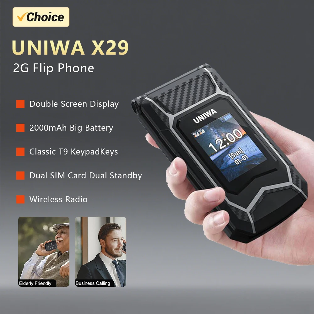 Фото Мобильный телефон-раскладушка UNIWA X29 для пожилых людей, 2G GSM, с большими кнопками, двумя SIM-картами, FM-радио, русской и арабской клавиатурой №1