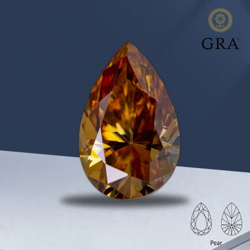 Муассанит грушевидной огранки цвета шампанского высшего качества с