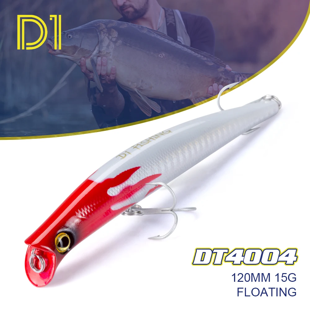 D1 Popper For Perch Surface Lure 120mm 15g Floating Minnow Rolling Wobblers For Pike Tuna Bass Killer With  Shallow Water DT4004
