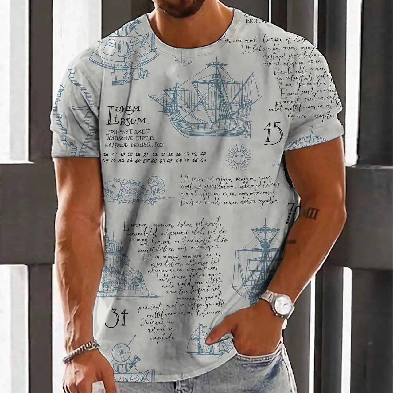 

Мужские топы, футболка с коротким рукавом и принтом морских приключений, 3d принт морских существ, Повседневная Удобная одежда оверсайз с круглым вырезом