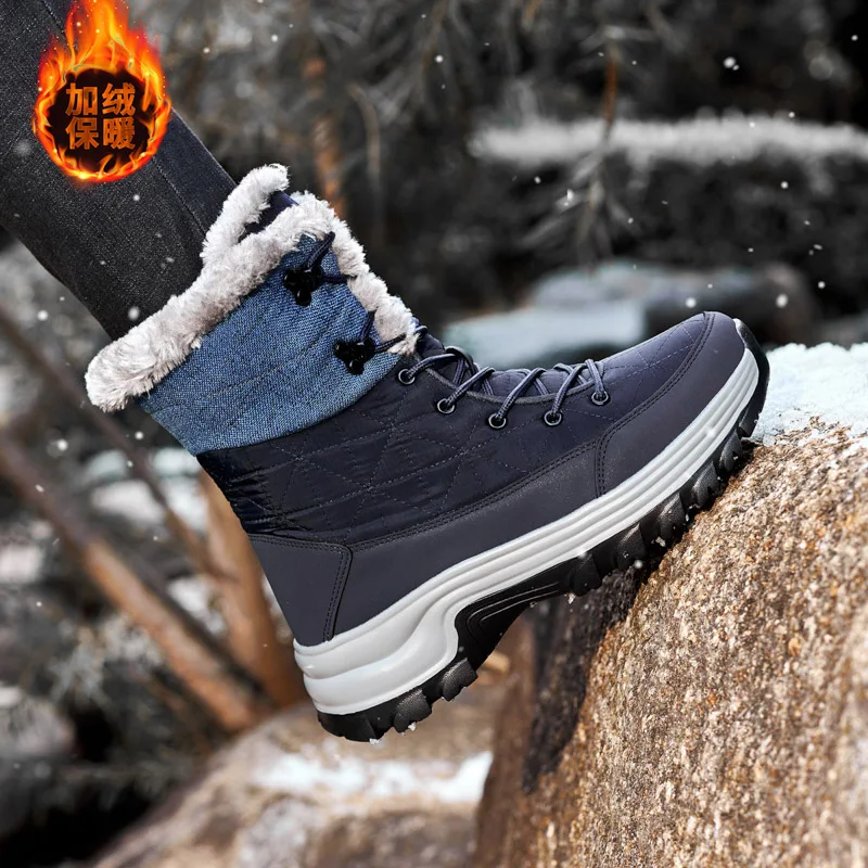 High Top winter Sport Boots For Man Keep Warm Snow Botas Hombre Winter Boot Waterproof Woman Hiking Boots Leather Hunting Shoes