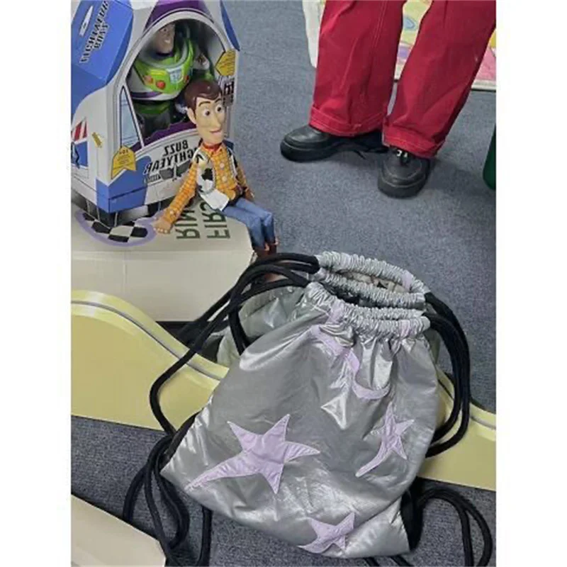 Y2K Korean Fashion Casual Book Bag Star Backpack Student Bags Schoolbag Kids Travel Girls Ladies Drawstring Backpacks for Women