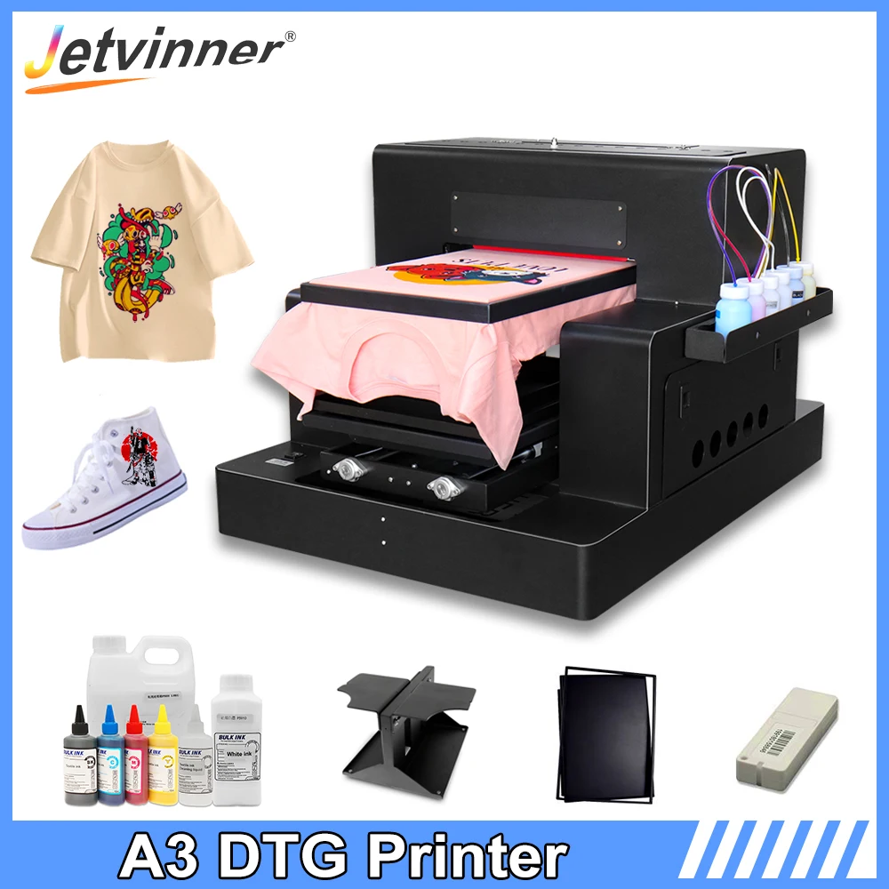 

A3 DTG Printer Automatic Flatbed T-Shirt Printing Machine Direct to Garment Printers For T-shirt Hoodies Canvas Shoes Bag Print