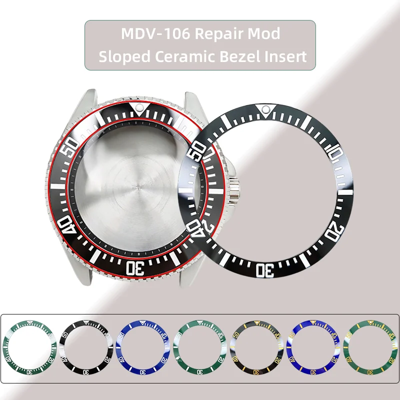 Фото Для CASIO MDV-106 наклонная керамическая вставка безеля 12H Pearl-Marker MDV106 Duro/Marlin часы для дайвинга 41x32,8 мм обновленная вставка ремонтный мод №1