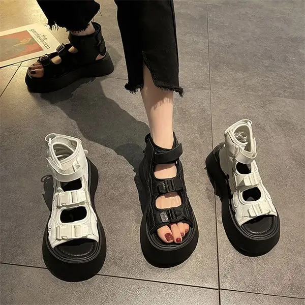 2023 Summer New High Rise Sports Sandals Women's Thick Sole Matsutake Student Roman Beach Shoes