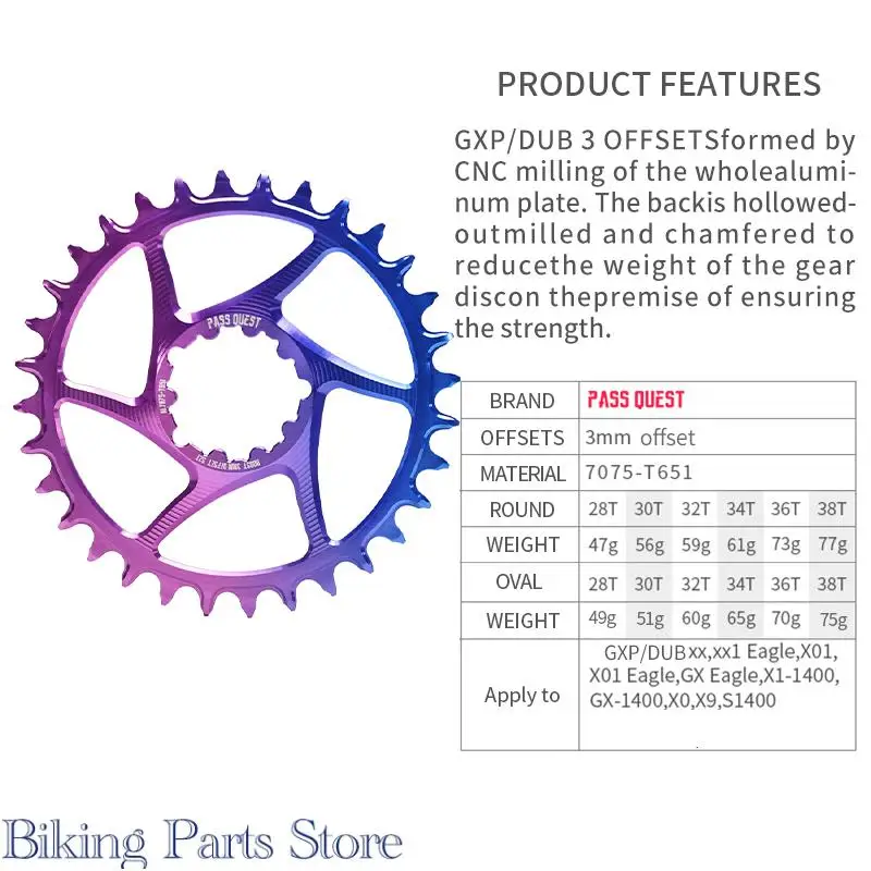 

PASS QUEST Colorful 3mm Offset Crankset SRAM Gx xx1 Eagle GXP Round/oval MTB Narrow Chainring 32T-38T Bike Bicycle Chainwheel