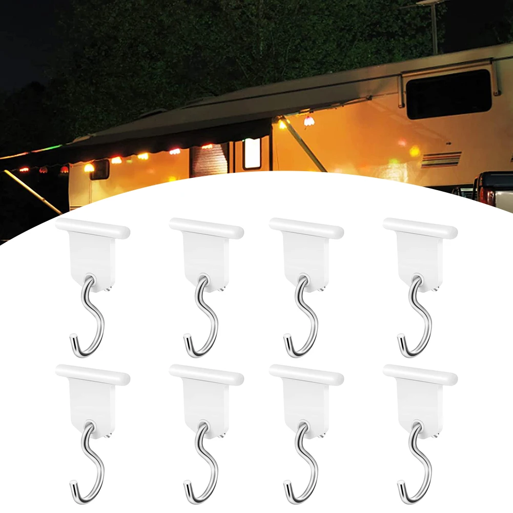 8pcs Universal Awning Coat Hook Hook Racks For RV Camping Caravan Tent Hangers Lights Holders Hook White Accessories