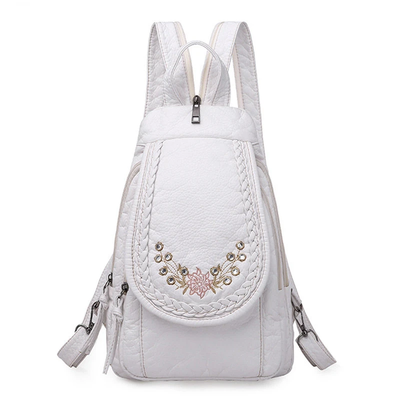 

Fashion Embroidery Solid Color Soft Backpack for Women Luxury Designer Brand Backpack Simple Travel Backpack Girl SchoolBag 2023