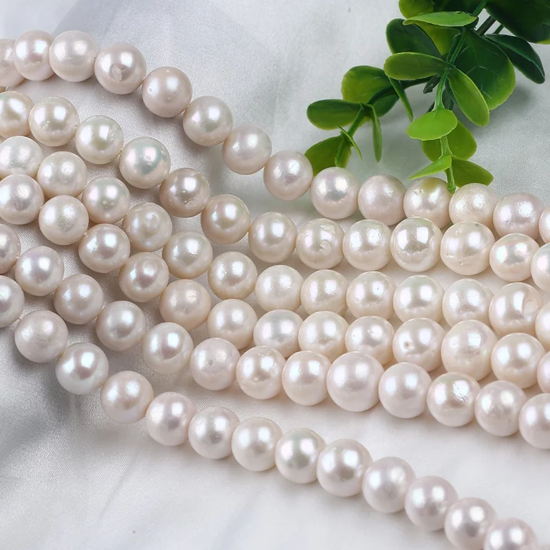 Wholesale 11-14mm freshwater pearl natural white edison round loose pearls strand for jewelry making