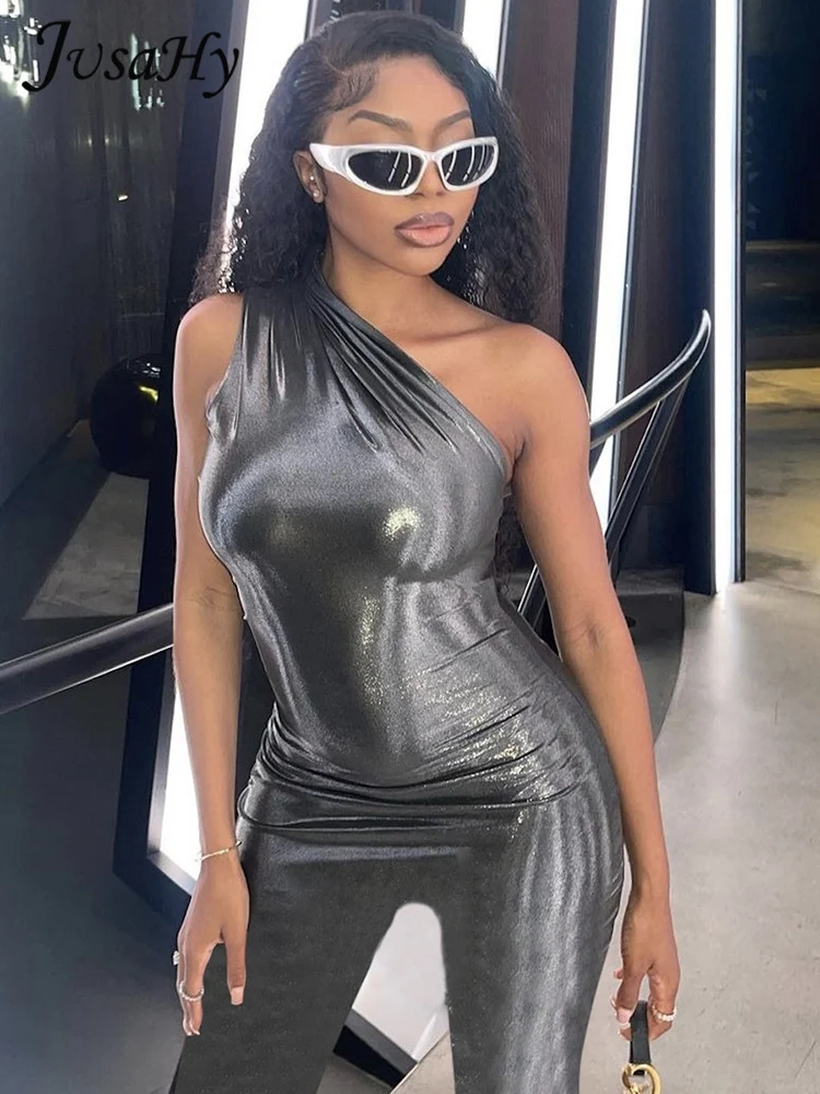 

Женский яркий эластичный комбинезон JusaHy в американском винтажном стиле, Облегающий комбинезон без рукавов с косым воротником в стиле High Street, зима 2022