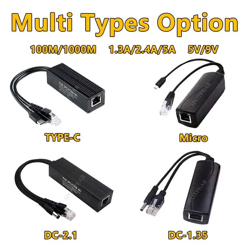 Промышленный гигабитный разветвитель PoE Type-C/DC/Micro для Raspberry Pi/веб-камеры/WirelessAP
