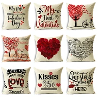 square decorative car cushion cover valentines pillow cover rose 40cm45cm and 50cm linen decorative pillowcases
