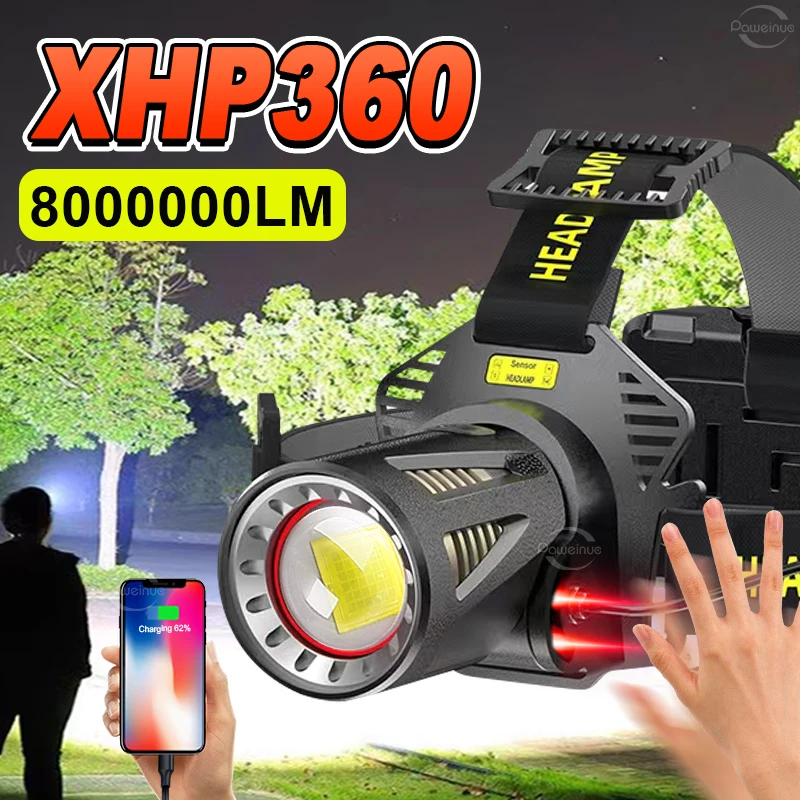

Ultra Powerful XHP360 Led Headlamp Flashlight Head Lantern Rechargeable Head Torch 18650 High Power Fishing Hunting Head Lamp