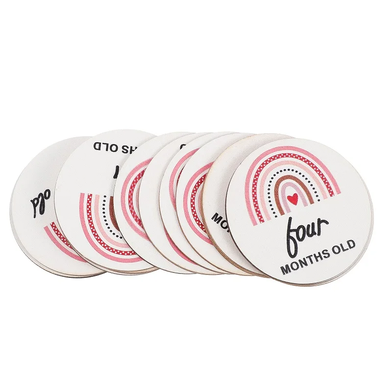 

1st Wooden Baby Monthly Cards Boho Birthday Party Milestone Cards Laser Engraving Rainbow Photoprops 14pcs/pack