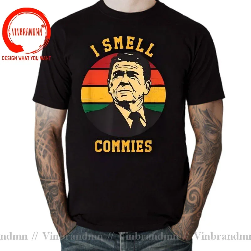 I Smell Commies Ronald Reagan Funny Retro Vintage Art T-Shirt Man Tshirts Tops Tees Company Cotton Customized Geek Men Tee Shirt