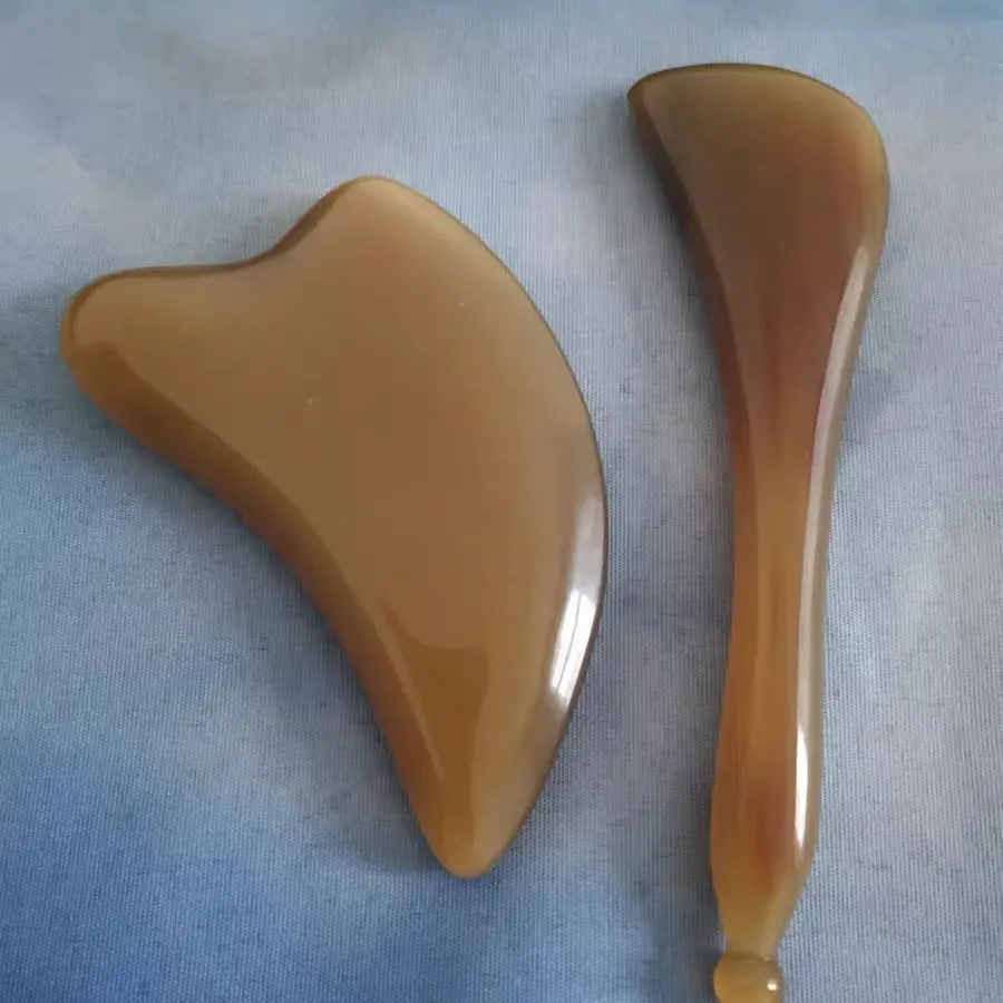 Натуральный OX Horn Gua Sha Board &amp Массаж подтяжка лица Stick Набор для глаз красоты спины