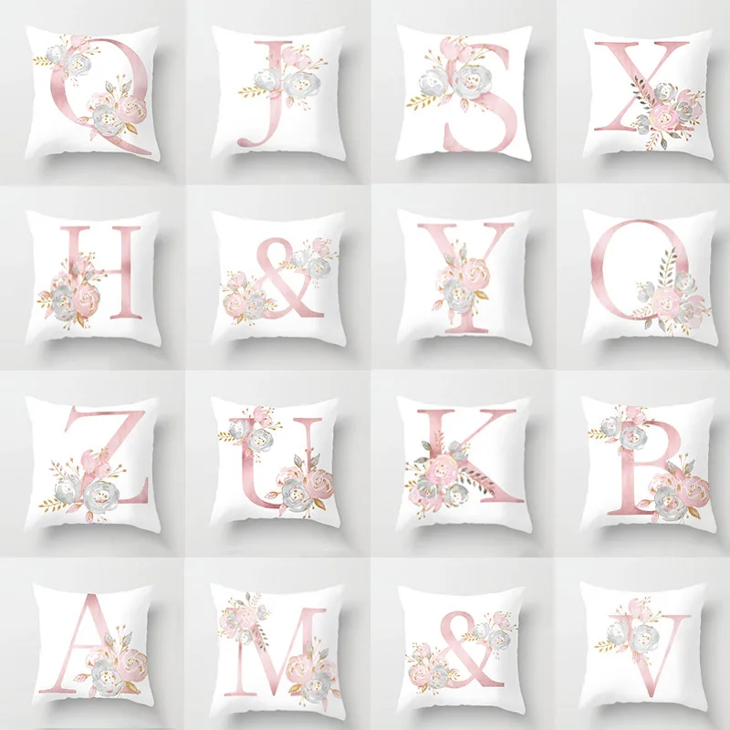 

26 Letters Pink Pillow Case Letter Throw Pillow Cover Alphabet Letter Decorative Pillowcases almohada Pink Pillowcase 45x45cm