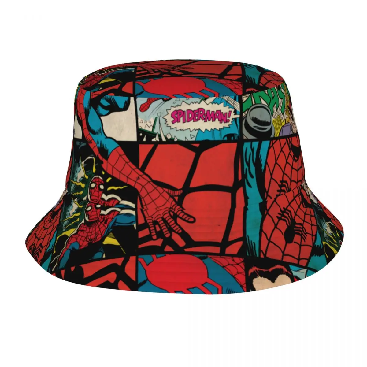 

Spiderman Comic Book Bucket Hats Hot Summer Headwear Disney Fisherman Hats for Outdoor Teen Bob Hat Packable