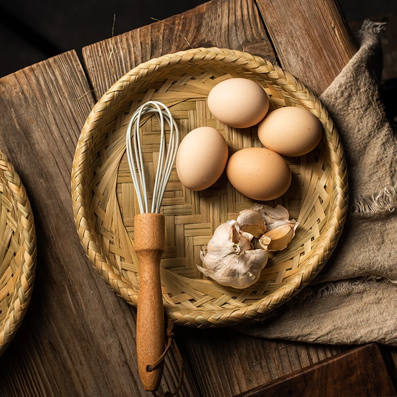 

Handmade Bamboo Basket Fruit Plate Bread Basket American Country Photography Prop Home Decoration