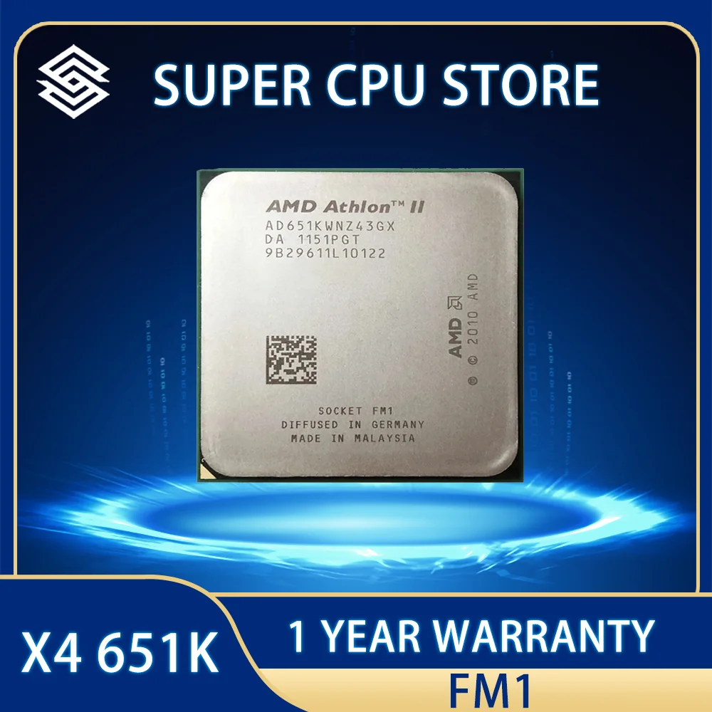 

AMD Athlon II X4 651X4 651K 3.0 GHz Quad-Core CPU Processor AD651KWNZ43GX / AD651XWNZ43GX Socket FM1