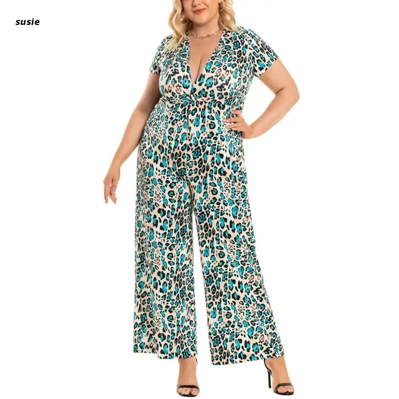 

X7YA Women’s Summer Short Sleeve Jumpsuits High Waist Casual V-Neck Long Pants Romper