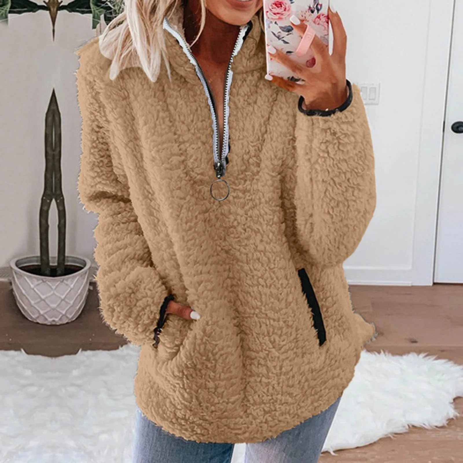 

Plush Fleece Coat Women 2022 Winter Solid Color Polar Warm Fleece Thermal Velvet Top Padded Jacket Womens Trendy Jacket