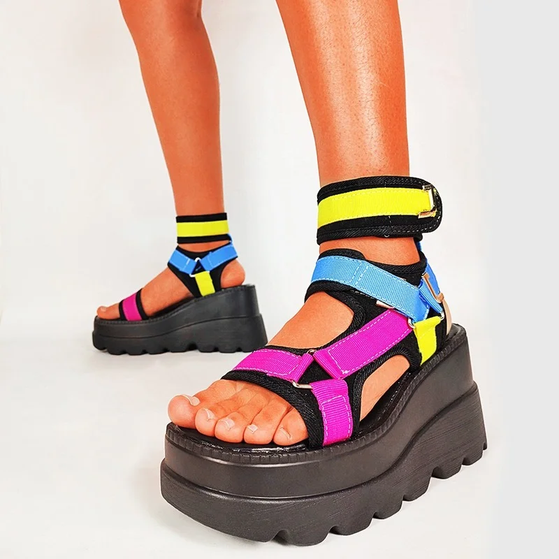 

2022 Brand New Punk Style Women's Platform Gladiator Sandals Ladies Mixed Colors Shoes Woman Wedges High Heels Summer Sandals