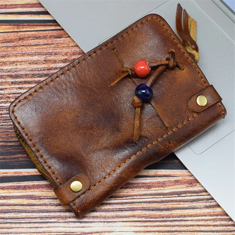 Simple vintage genuine leather men's women's key case casual fashion natural first layer cowhide car driving license coin purse