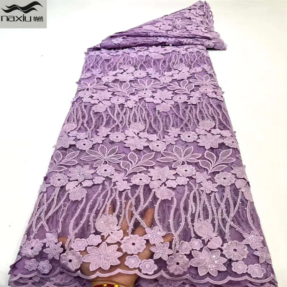 

Madison Lilac Sequin African French Lace Fabric 2022 High Quality Tulle Lace fabric Material Bridal For Nigerian Wedding Dress