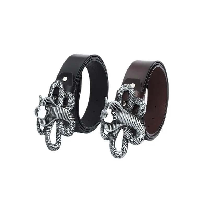 Men's Retro Real Leather Belt 3D Naja Animal Leisure High-quality Belt Designer Luxury Belt for Men