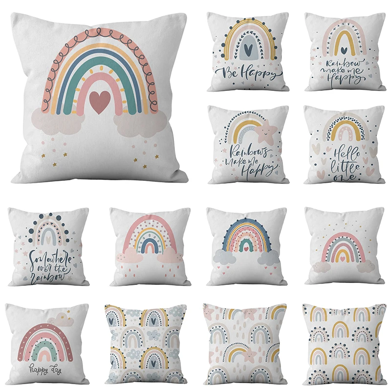 

Rainbow Print Cartoon Geometric Sofa Cushion Cover Home Kids Room Pillowcase Decoration
