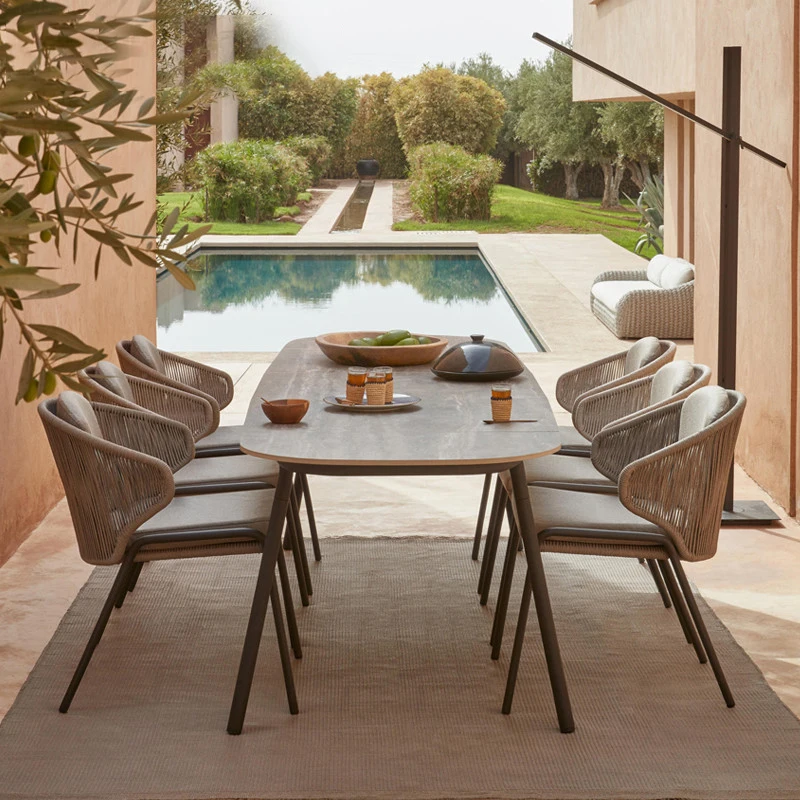 Уличный стол для сада и стул комбинированный плетеный каменная доска садовый